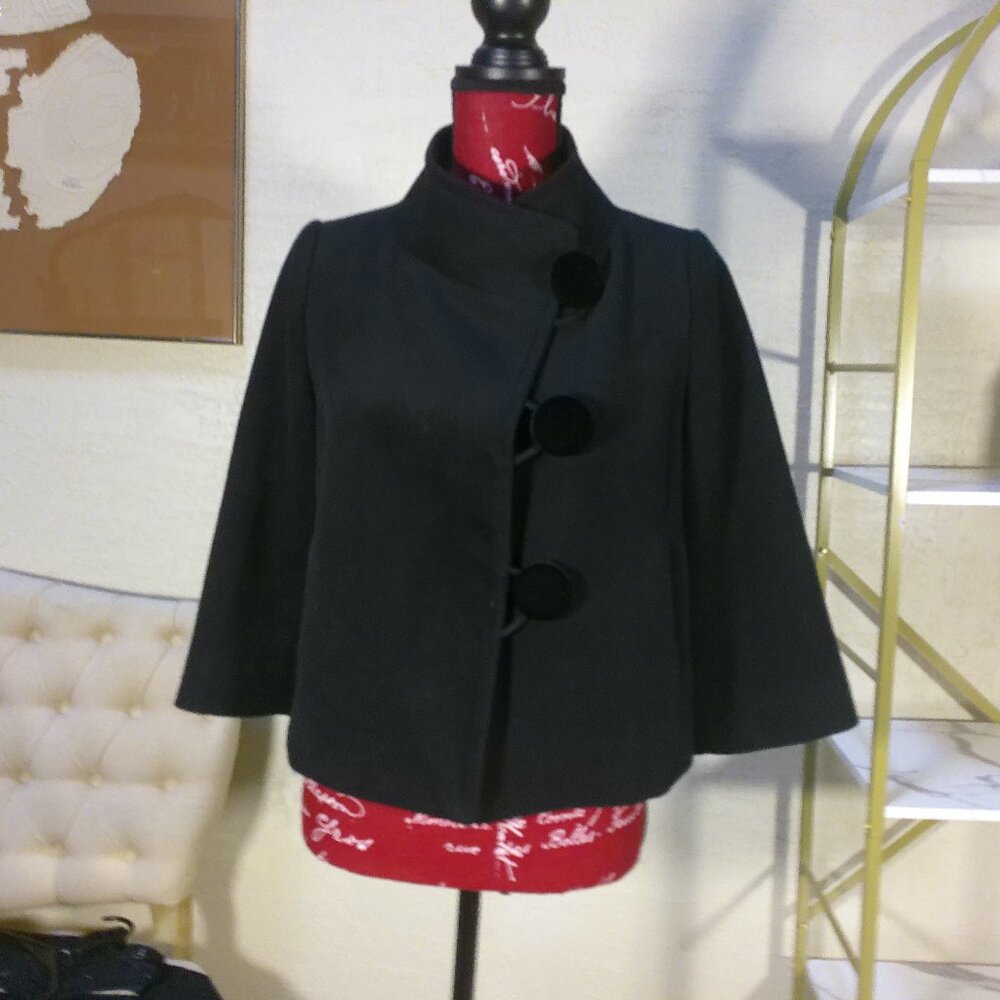 Miss Me Black Collar Jacket Cropped Peacoat style Asymmetrical buttons Size S